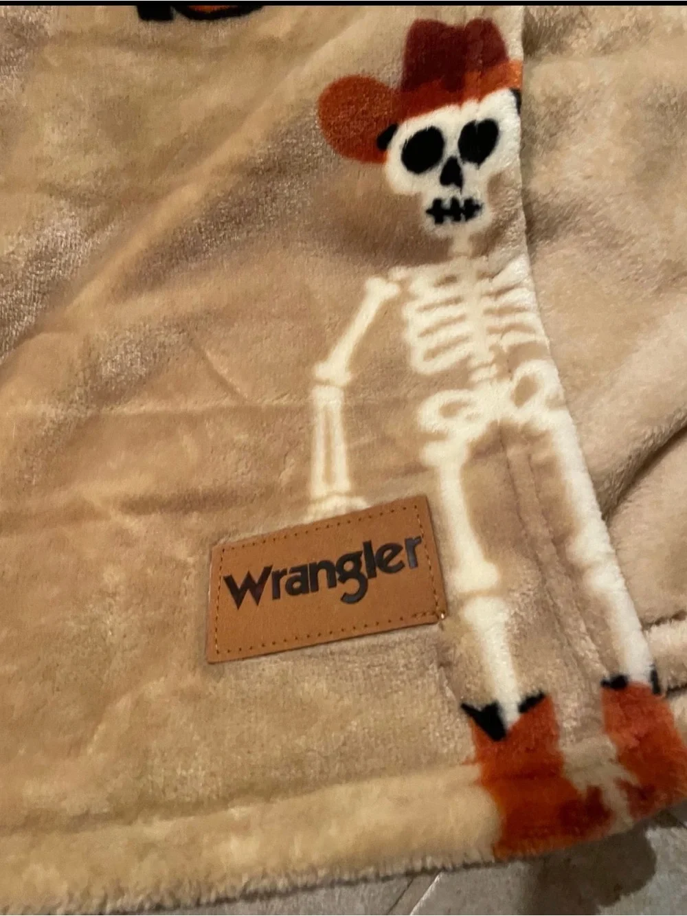 NWT Wrangler oversized Plush Blanket Halloween Cowboy Skeleton Pattern